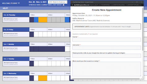 The current online interface used by students to make appointments