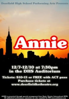 An advertisement for Deerfield High School's production of Annie.